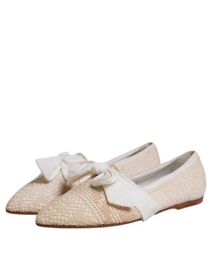 Beige Ribbon Stoff Ballerina Flats Schuhe
