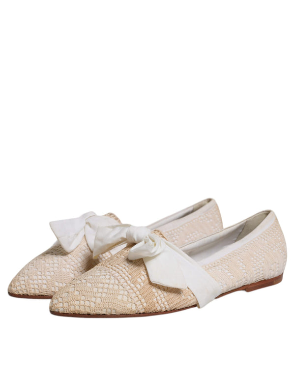 Beige Ribbon Stoff Ballerina Flats Schuhe