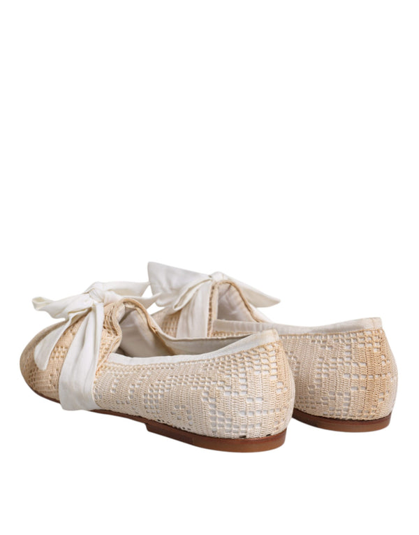 Beige Ribbon Stoff Ballerina Flats Schuhe