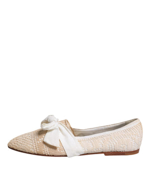 Beige Ribbon Stoff Ballerina Flats Schuhe
