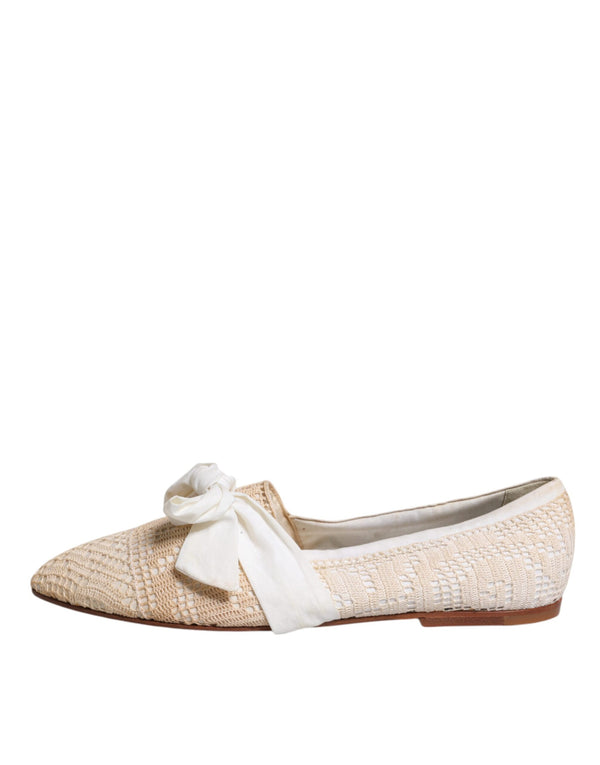 Beige Ribbon Stoff Ballerina Flats Schuhe