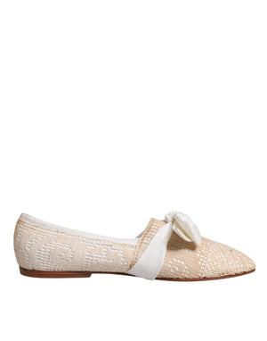 Beige Ribbon Stoff Ballerina Flats Schuhe