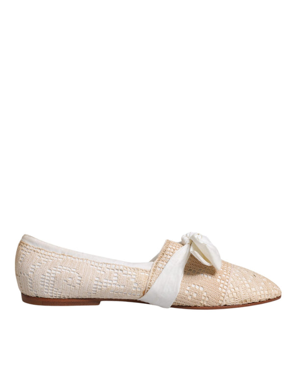 Beige Ribbon Stoff Ballerina Flats Schuhe
