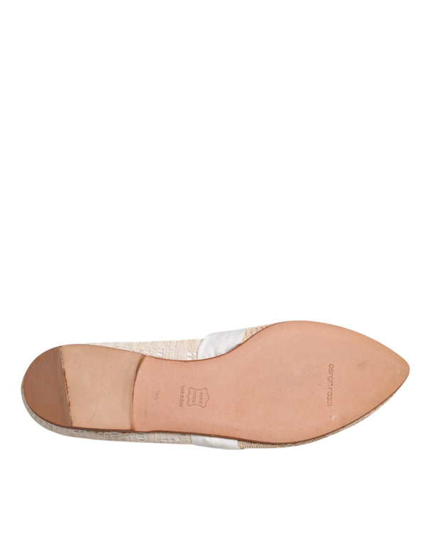 Beige Ribbon Stoff Ballerina Flats Schuhe