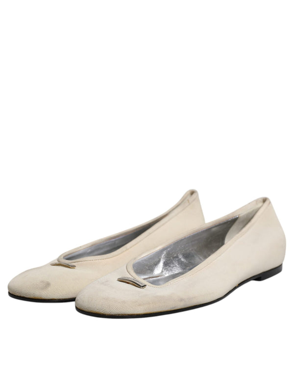 Beige Stoff Slip On Ballerina Flats Schuhe
