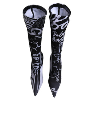 Schwarz Logo Stretch Heels Hohe Stiefel Schuhe