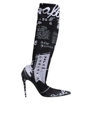 Schwarz Logo Stretch Heels Hohe Stiefel Schuhe