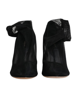 Schwarz Nylon Mesh Socke Stil Stiefel Schuhe