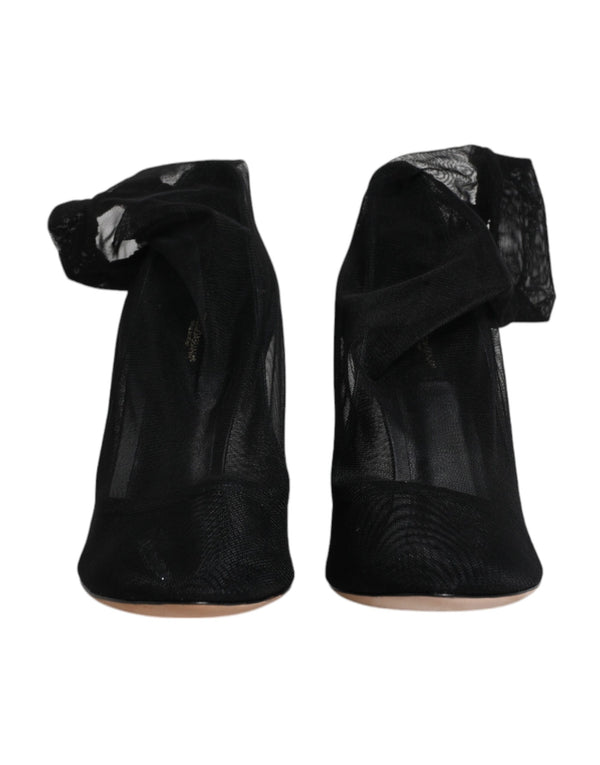 Schwarz Nylon Mesh Socke Stil Stiefel Schuhe