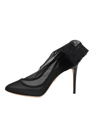 Schwarz Nylon Mesh Socke Stil Stiefel Schuhe