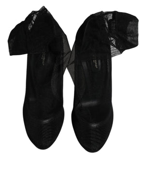 Schwarz Nylon Mesh Socke Stil Stiefel Schuhe