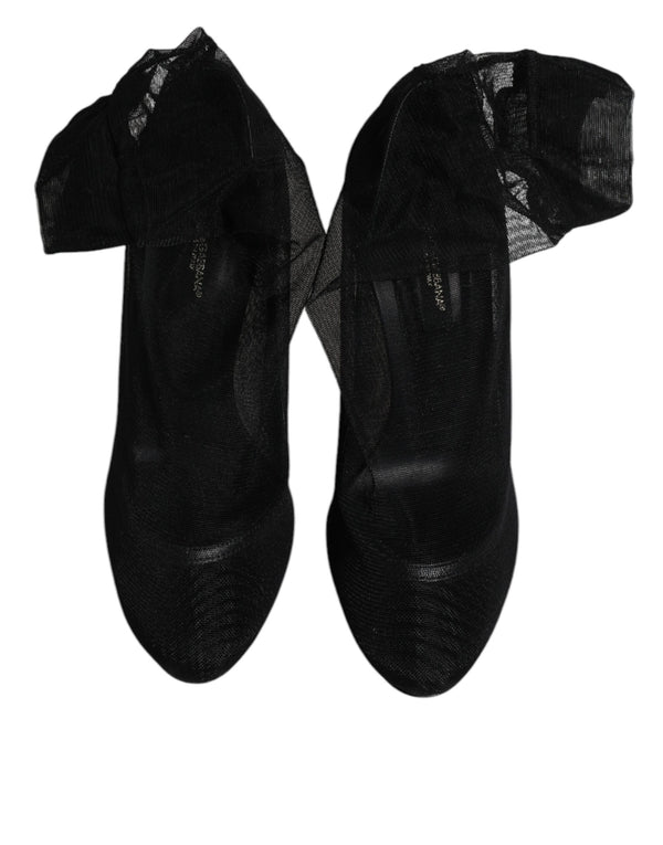 Schwarz Nylon Mesh Socke Stil Stiefel Schuhe