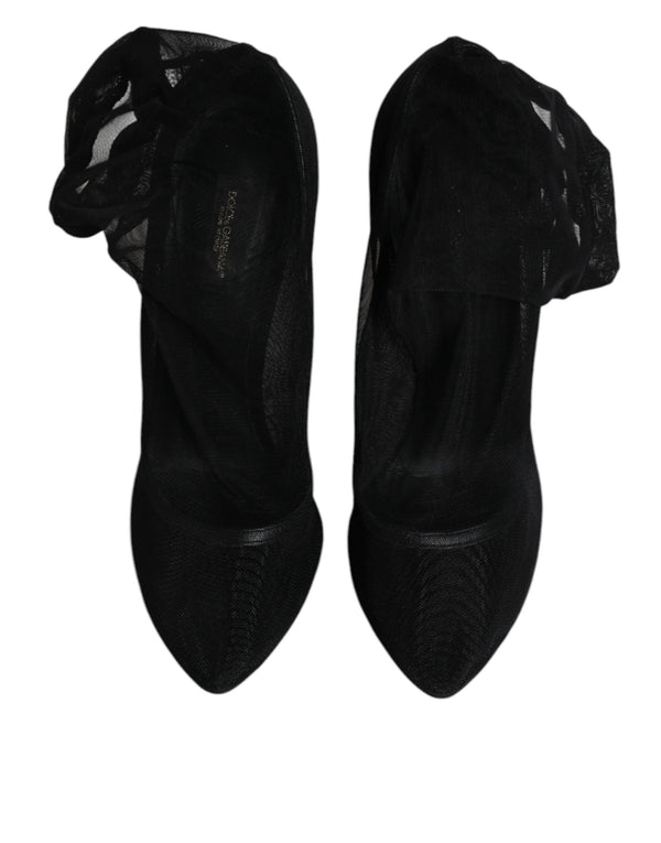 Schwarz Nylon Mesh Socke Stil Stiefel Schuhe