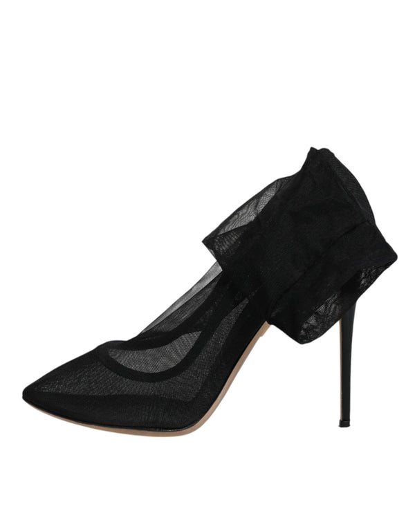 Schwarz Nylon Mesh Socke Stil Stiefel Schuhe