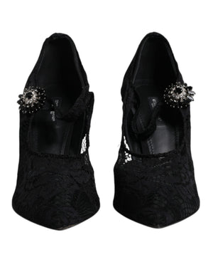 Schwarz Spitze Kristalle Mary Jane Pumps Schuhe