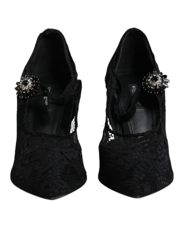Schwarz Spitze Kristalle Mary Jane Pumps Schuhe