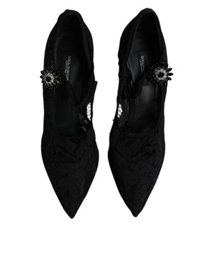 Schwarz Spitze Kristalle Mary Jane Pumps Schuhe
