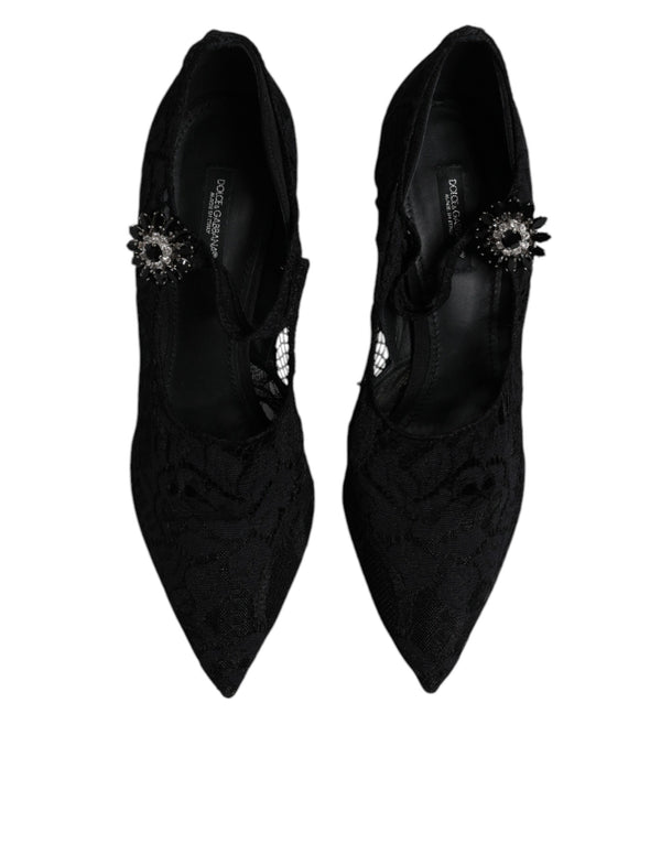 Schwarz Spitze Kristalle Mary Jane Pumps Schuhe