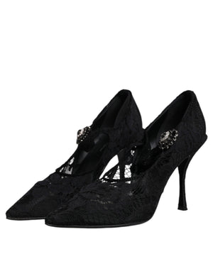 Schwarz Spitze Kristalle Mary Jane Pumps Schuhe