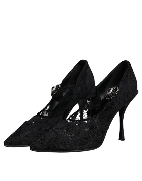 Schwarz Spitze Kristalle Mary Jane Pumps Schuhe
