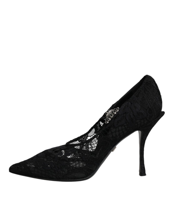 Schwarz Spitze Kristalle Mary Jane Pumps Schuhe