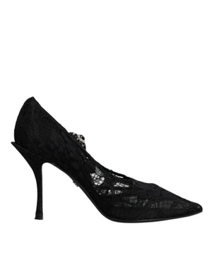 Schwarz Spitze Kristalle Mary Jane Pumps Schuhe