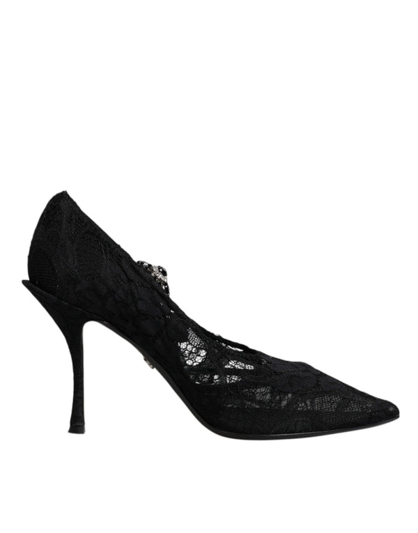 Schwarz Spitze Kristalle Mary Jane Pumps Schuhe