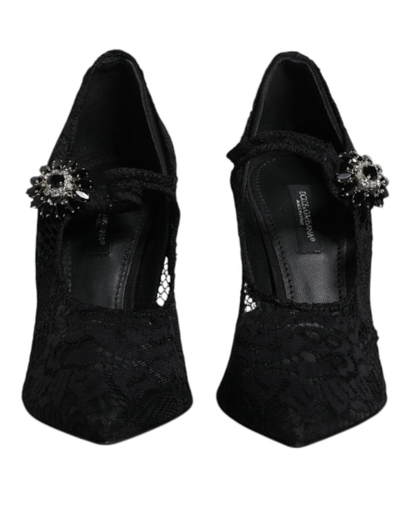 Schwarz Spitze Kristalle Mary Jane Pumps Schuhe
