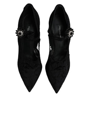 Schwarz Spitze Kristalle Mary Jane Pumps Schuhe