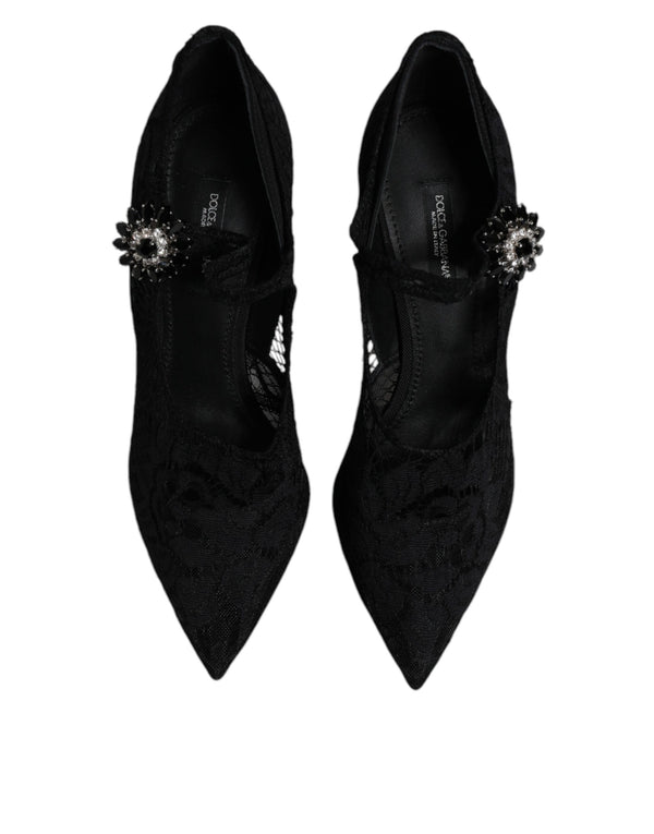 Schwarz Spitze Kristalle Mary Jane Pumps Schuhe