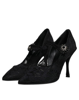 Schwarz Spitze Kristalle Mary Jane Pumps Schuhe