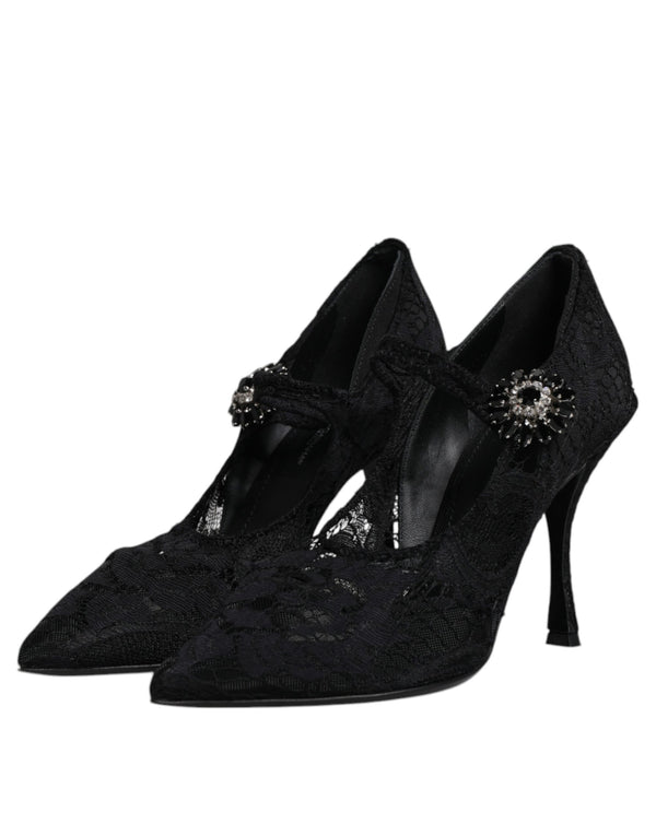 Schwarz Spitze Kristalle Mary Jane Pumps Schuhe