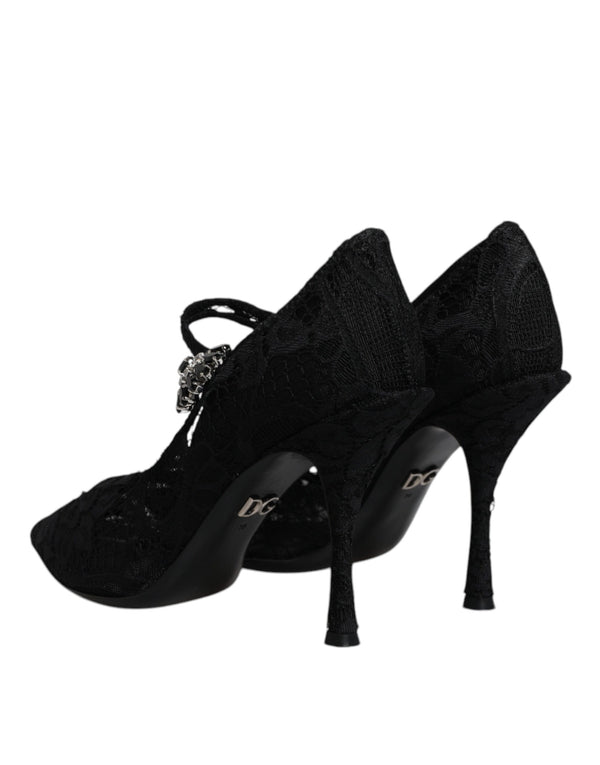 Schwarz Spitze Kristalle Mary Jane Pumps Schuhe