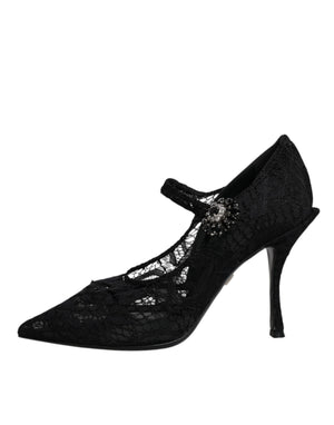 Schwarz Spitze Kristalle Mary Jane Pumps Schuhe