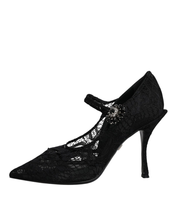 Schwarz Spitze Kristalle Mary Jane Pumps Schuhe