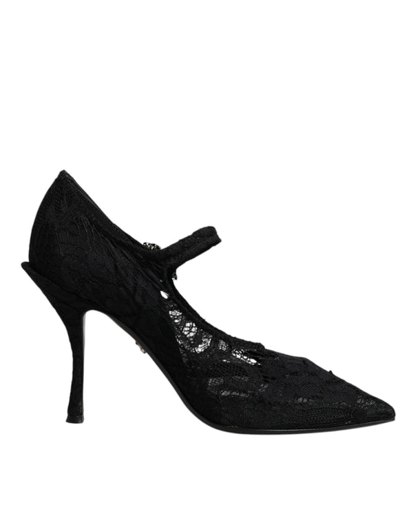 Schwarz Spitze Kristalle Mary Jane Pumps Schuhe