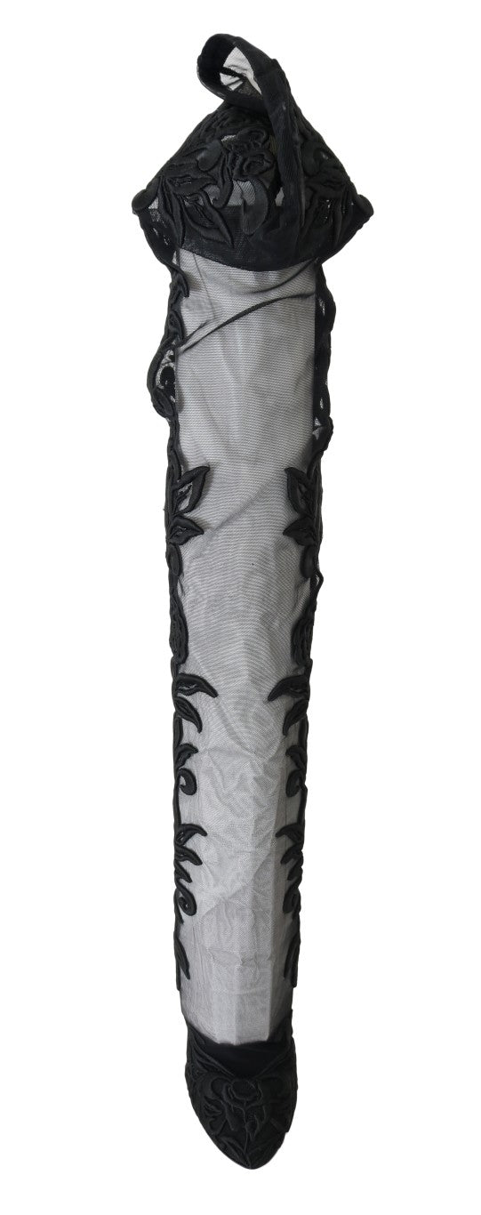 Schwarze floral bestickte Socken Stiefel