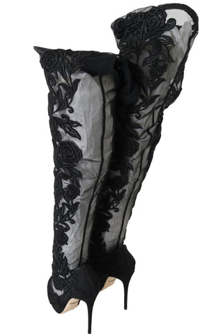 Schwarze floral bestickte Socken Stiefel