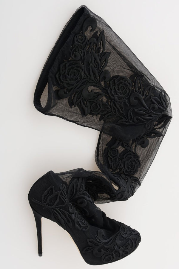 Schwarze floral bestickte Socken Stiefel