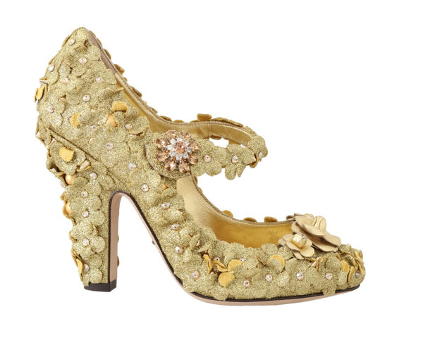 Gold Floral Kristall Mary Janes Pumps