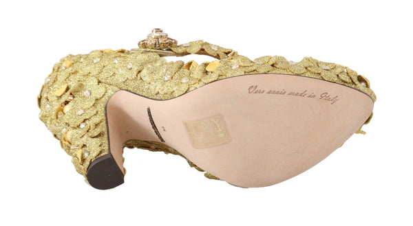 Gold Floral Kristall Mary Janes Pumps