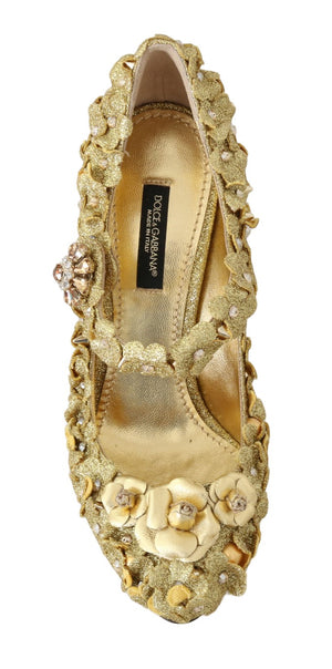 Gold Floral Kristall Mary Janes Pumps