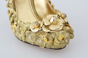 Gold Floral Kristall Mary Janes Pumps