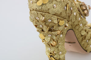 Gold Floral Kristall Mary Janes Pumps