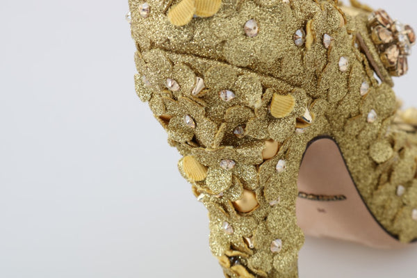 Gold Floral Kristall Mary Janes Pumps