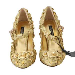 Gold Floral Kristall Mary Janes Pumps