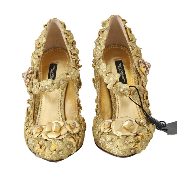 Gold Floral Kristall Mary Janes Pumps