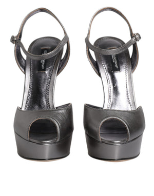 Silberne Leder Plateau Absätze Sandalen Schuhe