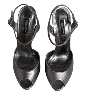 Silberne Leder Plateau Absätze Sandalen Schuhe