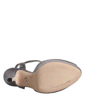 Silberne Leder Plateau Absätze Sandalen Schuhe